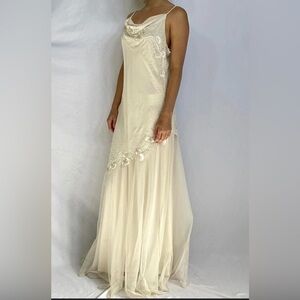 Xscape by Joanna Chen Formal Beaded Embroidered Chiffon Dress Cream Ivory